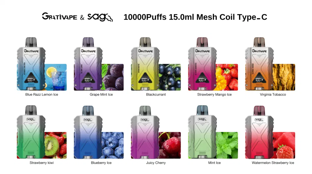 Grativape King 10000 Puffs Iron Man Design with Display 5% Nicotine Virginia Tobacco 14ml Ecigs Disposable Vape