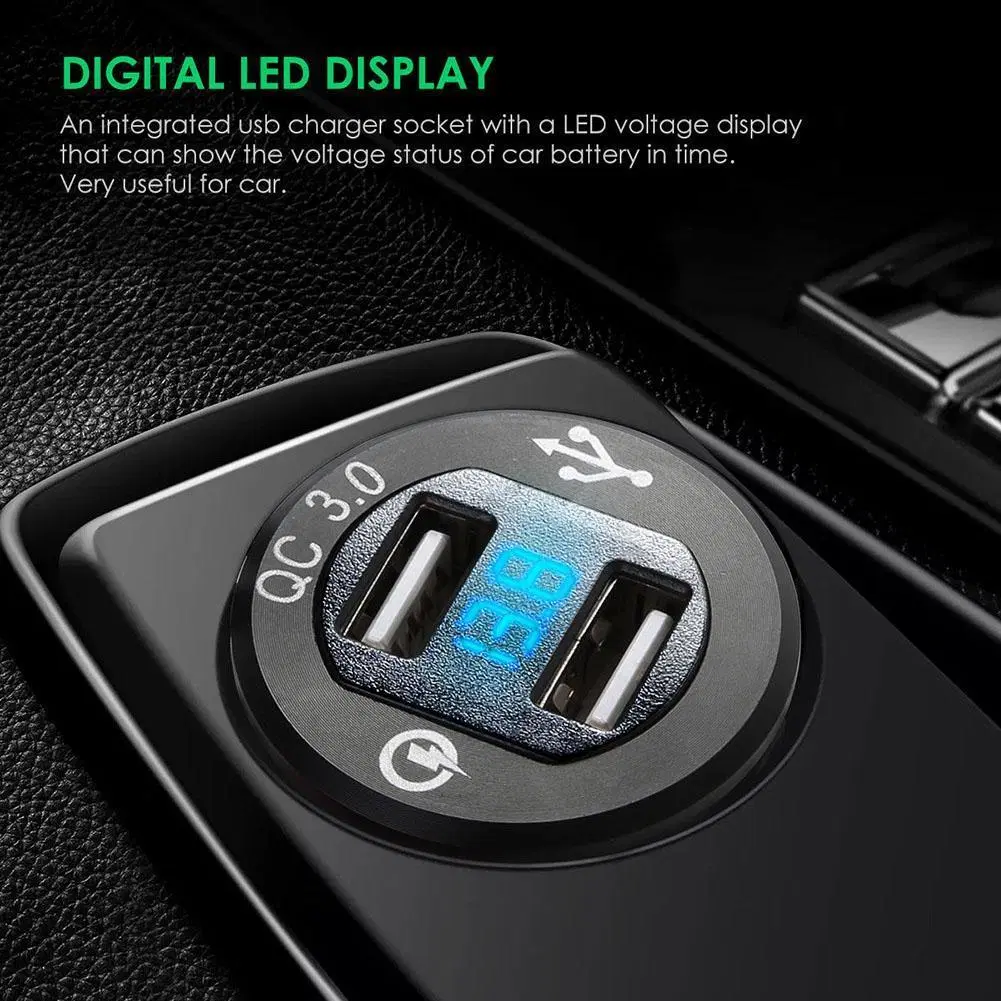 Car Motorcycle QC3.0 LED Dual USB Charger 2 Port USB Charger Socket Adapter Cigarette Socket for Cell Phone