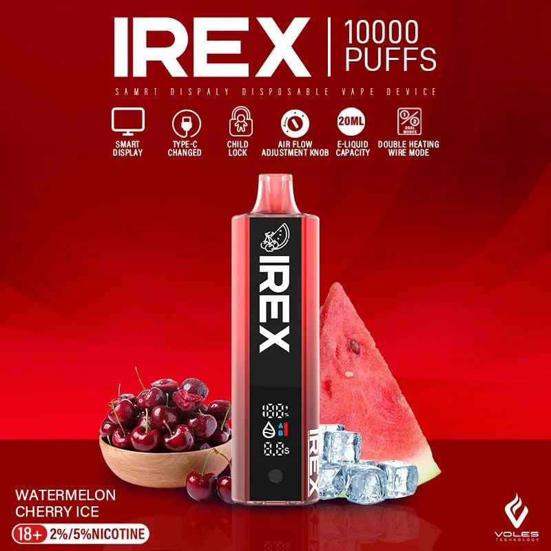 Irex 10000 Puffs Vape Voltbar Wholesale Rechargebale Digital Screen Lock Omd Vape Jnr Shisha Hooka Aroma King Gem Vapeme 12000 Direct to Lung Disposable Vape