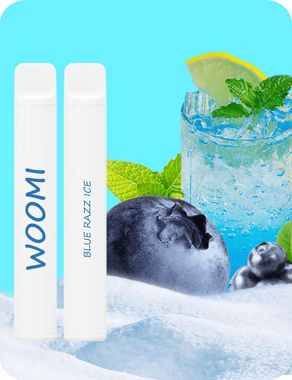 Woomi White Snow 600 Puffs Favorite Flavors Blue Razz Lemonade 2% Nicotine Disposable Ecigarette