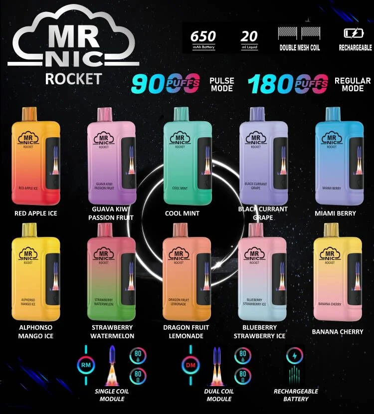 Mr Nic Rocket Disposable Vape Pen 20ml 18000 Puffs with Large Screen Zero Nicotine