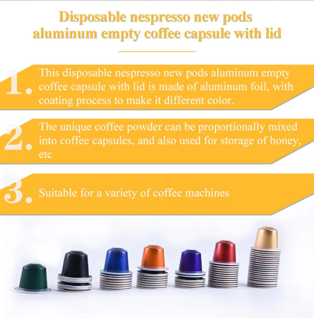 Customized Factory Directly Reusable Aluminum Foil Coffee Capsule with Handle Lids