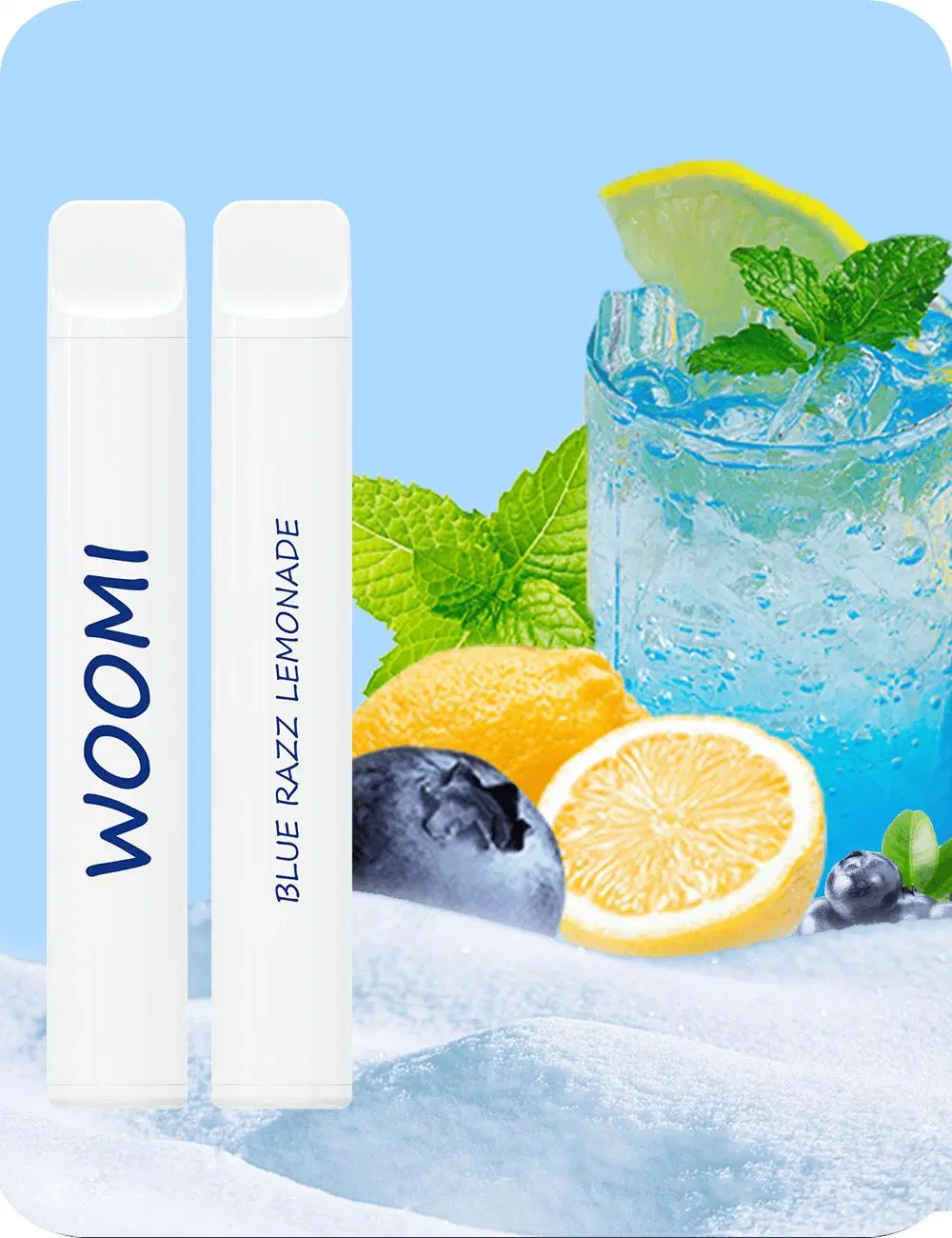 Woomi White Snow 600 Puffs Favorite Flavors Blue Razz Lemonade 2% Nicotine Disposable Ecigarette