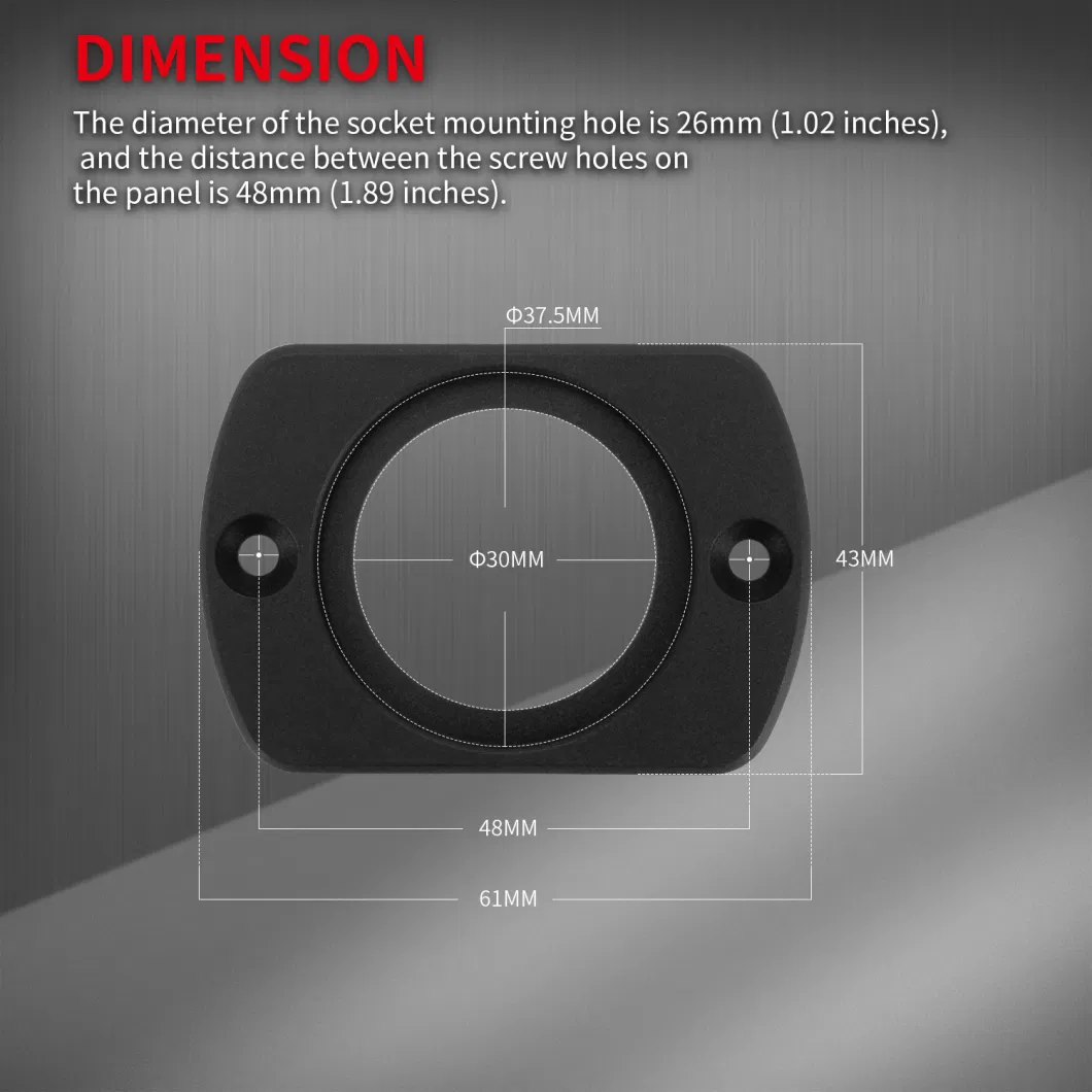 12V Car Cigarette Lighter Socket Panel with Dust Cover and Standard Nut and Harness Automotive DC Power Outlet Socket Female