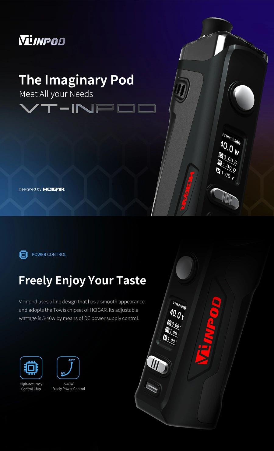 Tpd Standard Ecigs Hcigar Vtinpod 4.5ml Refillable Vape Mod with 1500mAh Battery