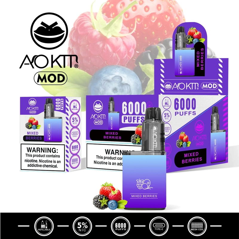 Zbood OEM ODM Aokit Mod Refillable 6000puffs UK 10K 5500 Biff Trans Fluum Elfworld Device Disposable Vape