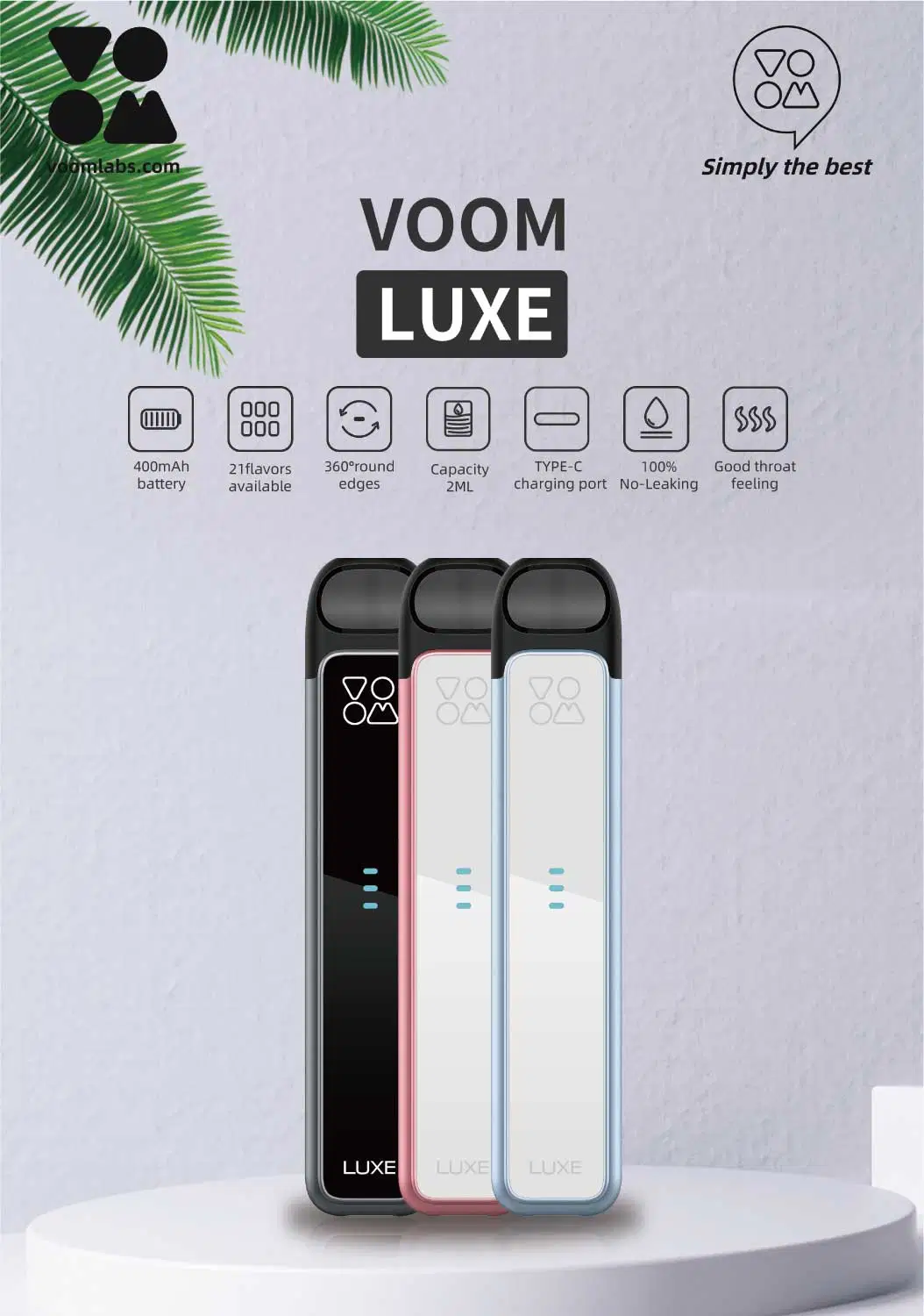 Voom Luxe Wholesale Rechargeable Vape Kit 0% 2% 5% Nicotine E-Cigarette Pod System