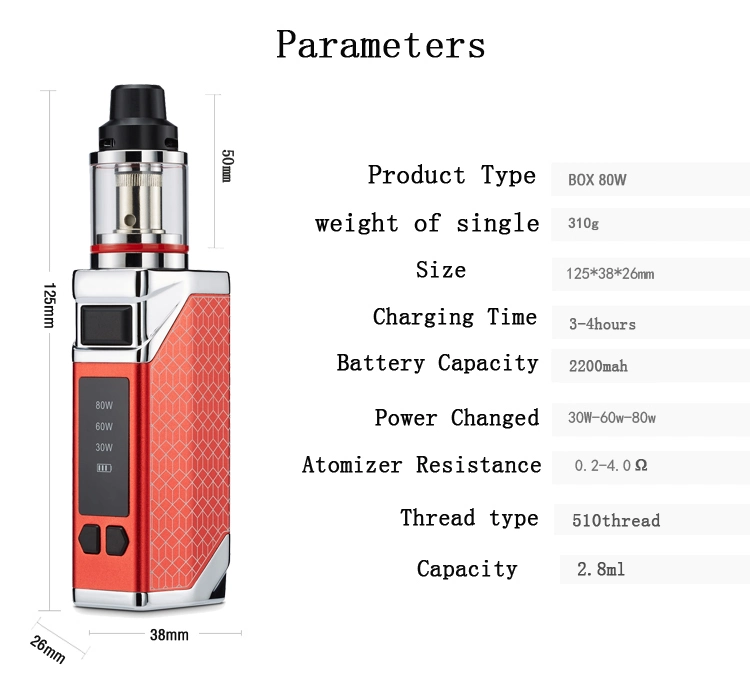 Shenzhen Battery 510 Threaded E-Cig Accessories 30W 60W 80W Vape Box Mod