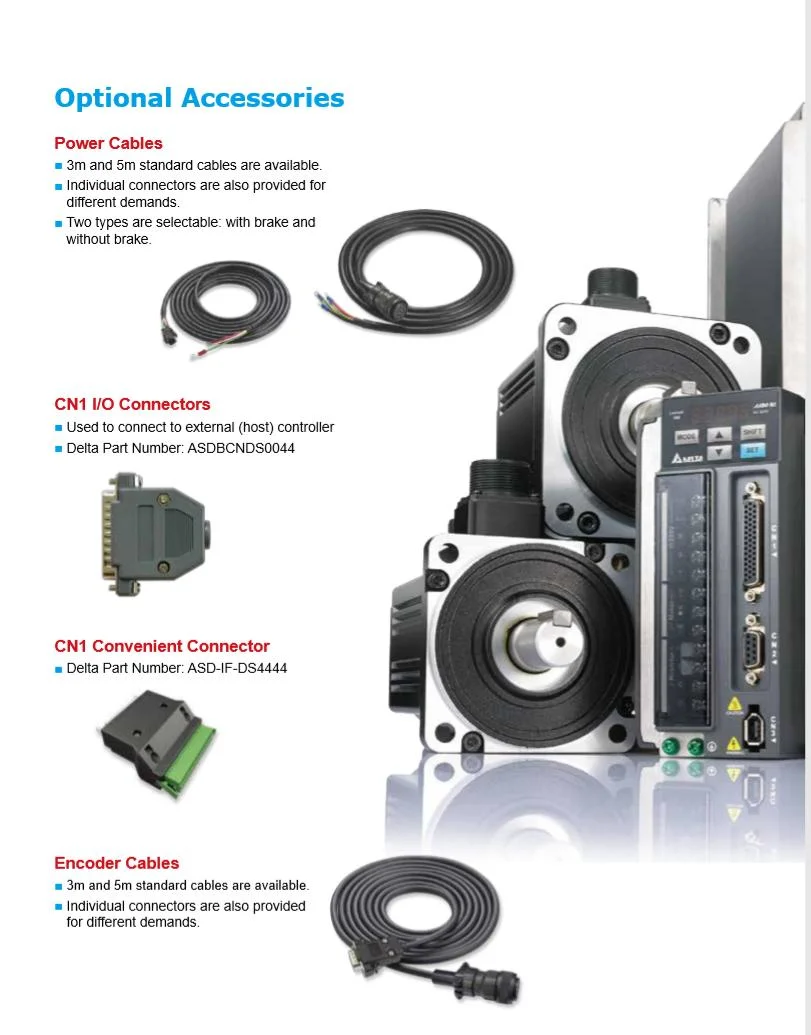 Delta AC Asd-B2 /A2 /A3 /B3/ Mr-J2s/J3/J4/Je A5/A6/ Sgm7j/Sgm7d/SGD7s Ecma Simatic V90 Mitsubishi, FUJI, Yaskawa Panasonic Omron Siemens Ls Teco AC Servo Motor