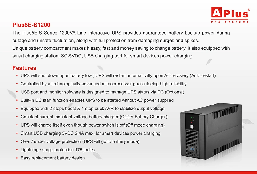 Offline UPS 1200va Power System with Smart USB Charging (EURO-US Socket)