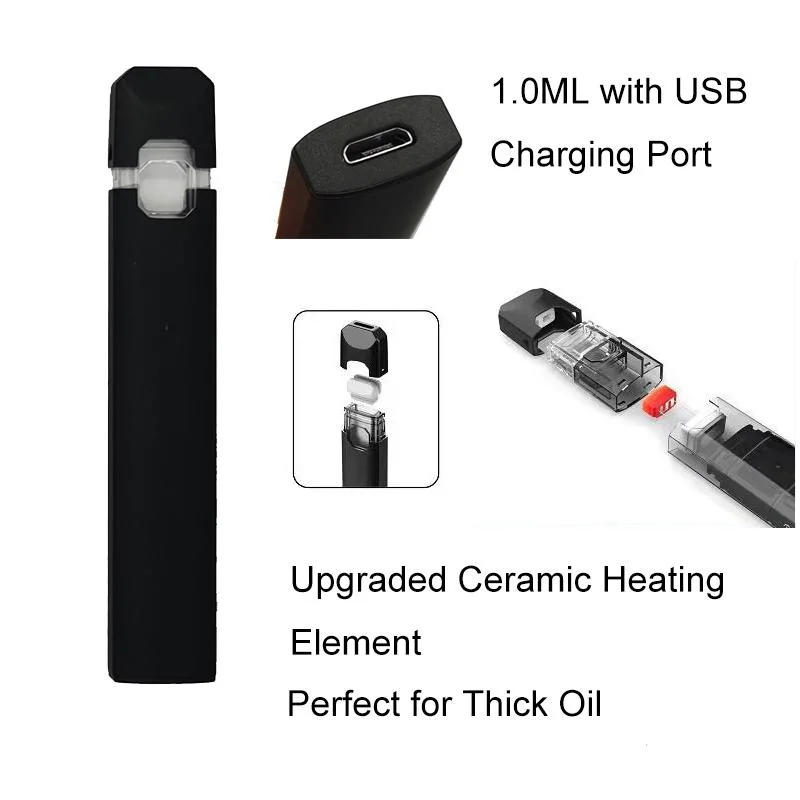 New Design 1ml/0.5ml Empty Pod No Cotton Ceramic Vaporizer USB C Charging Port Rechargeable 300mAh Battery Live Hash Rosin Vape Carts Thick Oil Disposable Vape