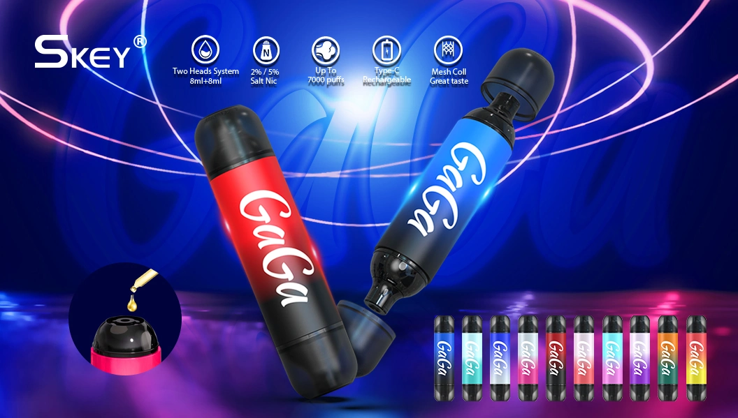 USA Hot Vape Kits Skey Gaga 2 Heads Dual Flavors 16ml 7000 Puffs Refillable Drip Tip Disposable Vapes