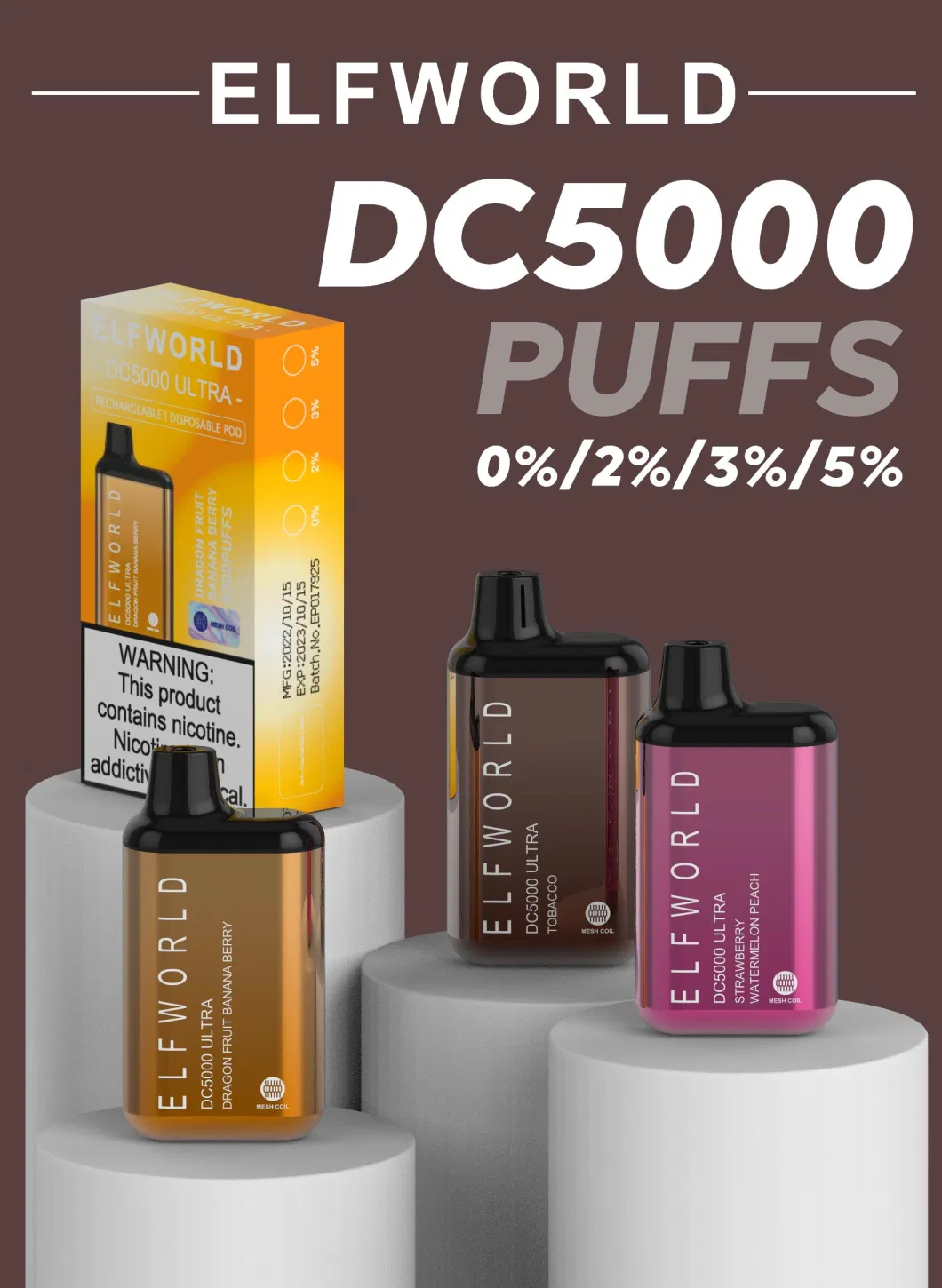 Disposable Vape Elfworld DC5000 Ultra Good Taste High Quality E-Cigarette Vape Box