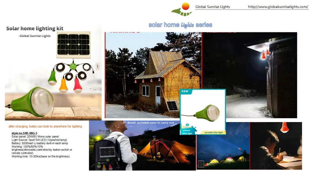 Portable 5W Solar Energy Charging Kit Outdoor Light System with 4 LED Bulb and USB Phone Charging Solar Light