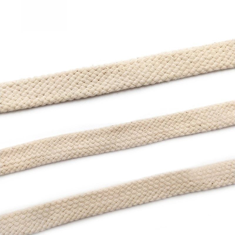 Custom 10 mm Wide 100% Cotton Tubular Hollow Beige Shoe Lace Braided Flat Shoelace Metal Tips Aglet Plastic Tips