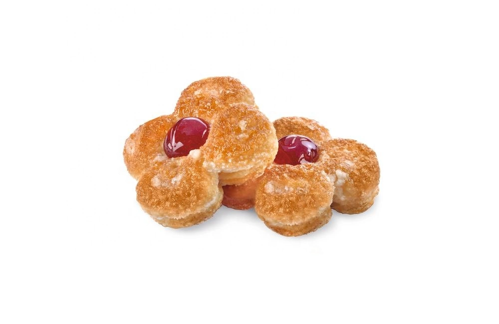 Delicious Flower-Shaped Cookies Baking Puff Pastry Filled with Raspberry Jam