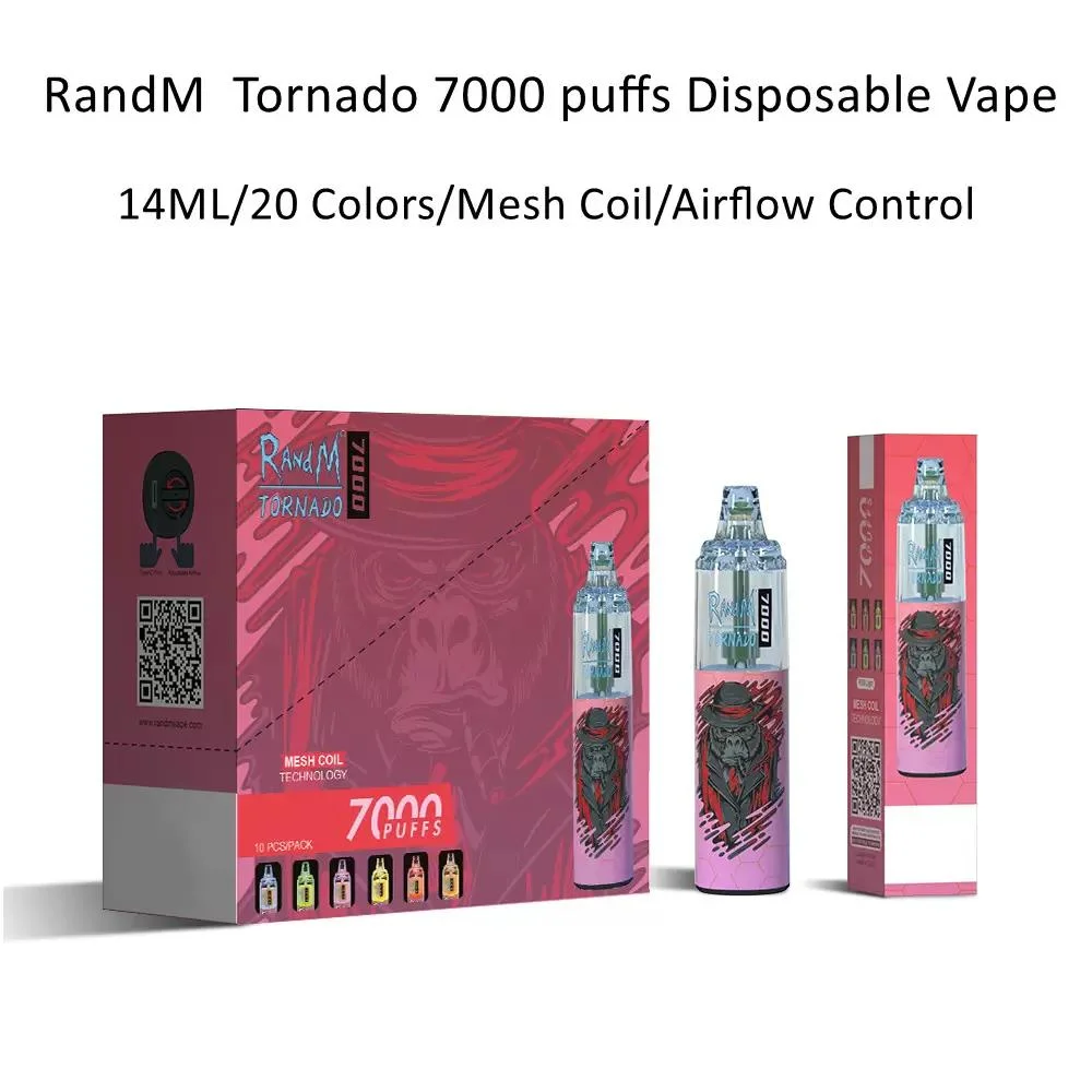 Randm Tornado 7000 Factory Price LED Light Flashing E Cigarette Disposable Vape Pod Pen Air Flow Control Mesh Coil