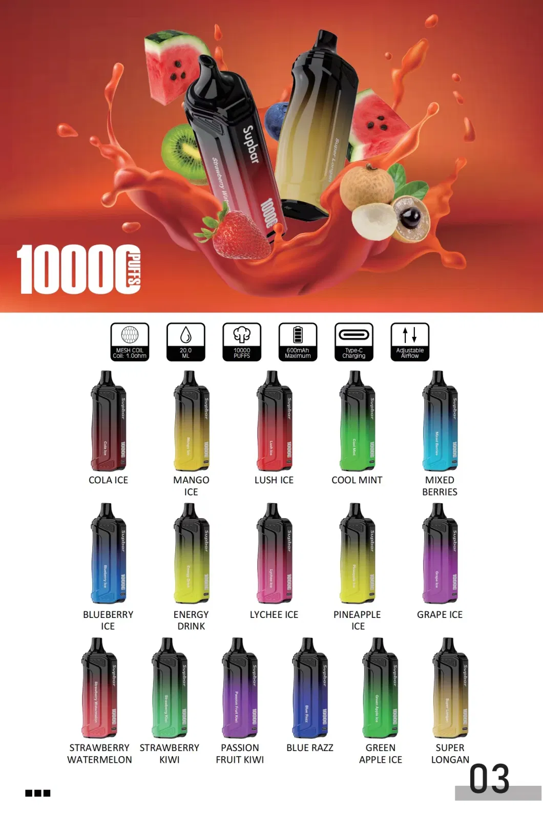 Supbar Mk 10000 Puffs Disposable Pod Box Disposable Vape Pen OEM E-Cigarette Bar Disposable Vape