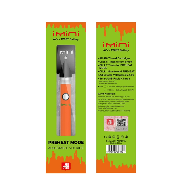 Amazon Hot Sale 380mAh Battery Preheat Variable Voltage Vape Pen Battery USB E Hookah Charger 510 Twist Battery