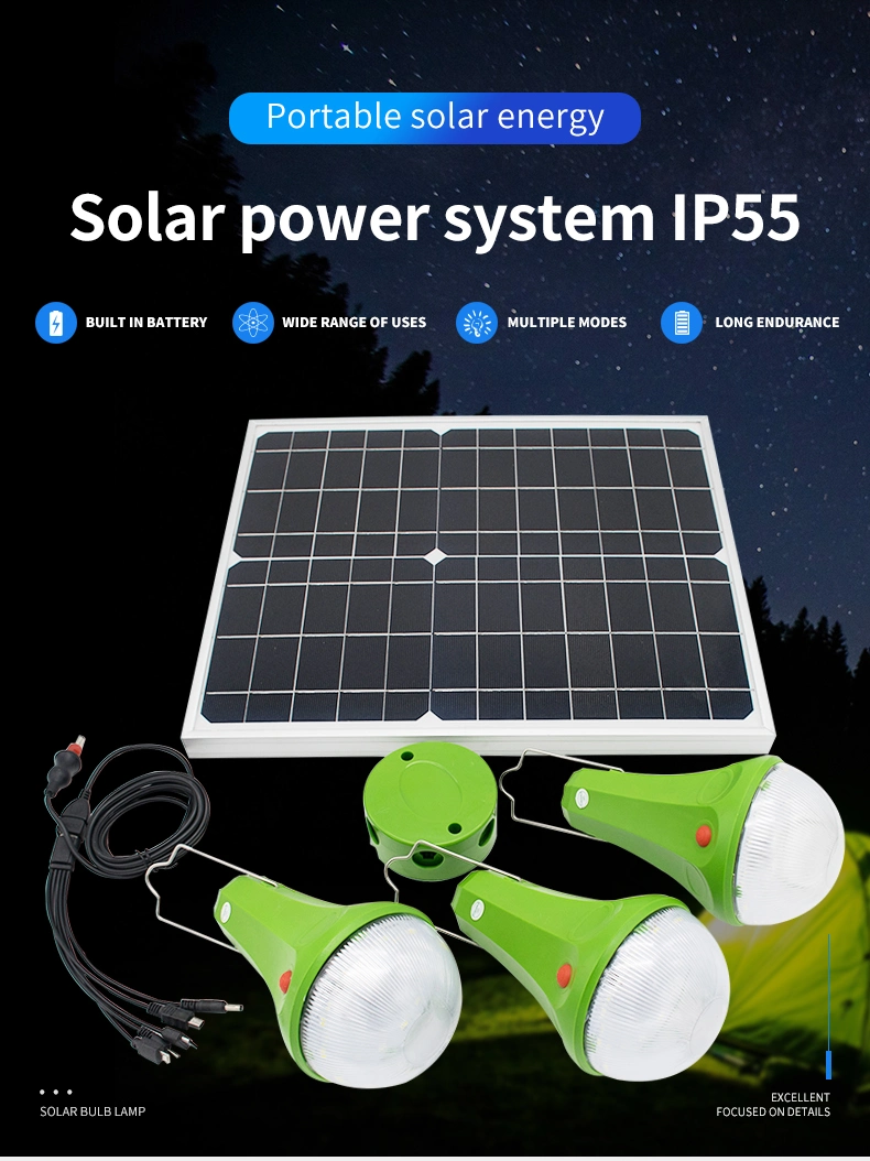 Portable 5W Solar Energy Charging Kit Outdoor Light System with 4 LED Bulb and USB Phone Charging Solar Light