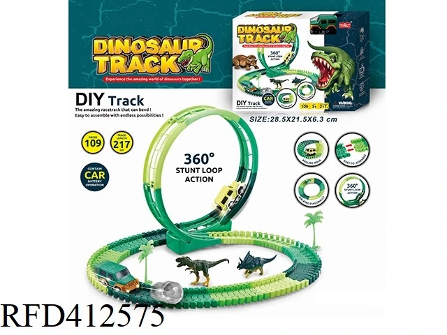Plastic Toy Flexible 175 PCS Dinosaur Toys Race Slot Car Track Electric Dinosaur Track Car
