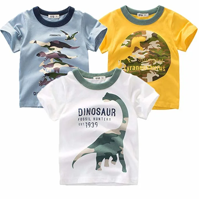 Baby Boys Toddler Cotton T-Short 3-Pack Short Sleeve Tee Dinosaur Print Top Summer Clothes