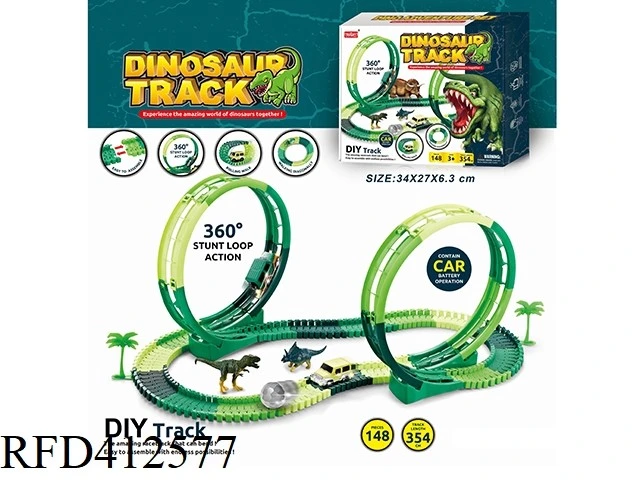 Plastic Toy Flexible 175 PCS Dinosaur Toys Race Slot Car Track Electric Dinosaur Track Car