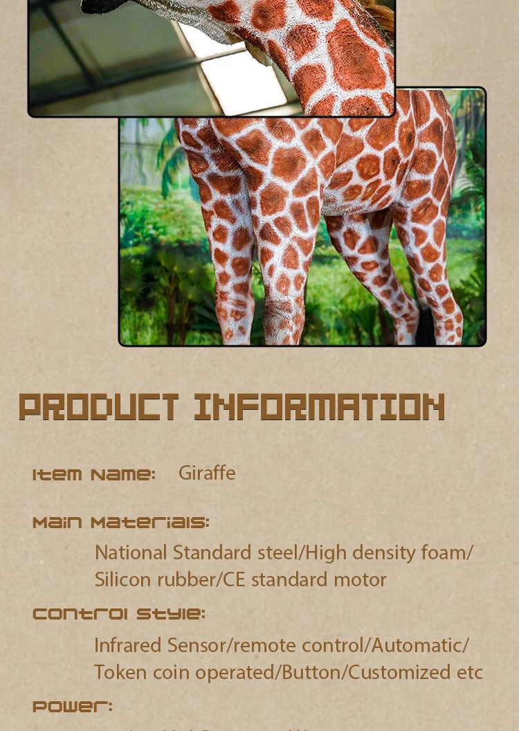 3D Animatronics Giraffe Model Life Size Animal Realistic Pose Design Outdoor Playground Mechanical Animatronics Simulated Customized Giraffe