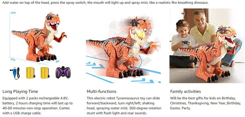 2.4GHz 8wd Remote Dinosaur Realistic Walking Electric Robot Tyrannosaurus RC Dino with Lights Sounds Simulated Flame Spray Fire Breathing