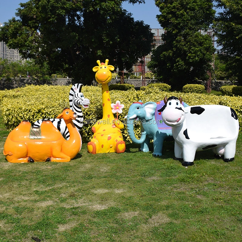 Outdoor Cartoon Animal Dinosaur Fiberglass Bench Seat Chair Sculpture for Amusement Park Decoration