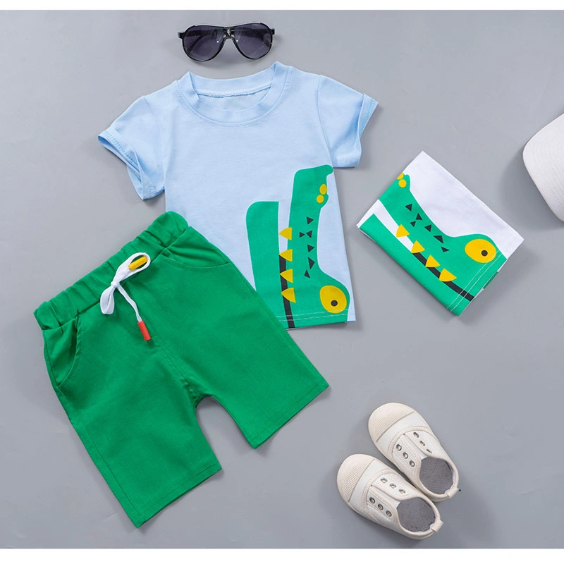 2022 Summer Fashionable Children Outfits Boy Shirt and Shorts Cotton Short Sleeves Clothes Dinosaur Pattern Kids Apparel Cartoon Print Children Suit