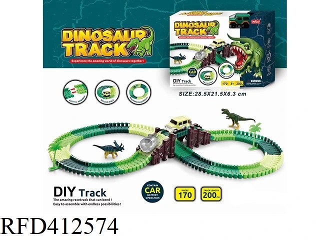 Plastic Toy Flexible 175 PCS Dinosaur Toys Race Slot Car Track Electric Dinosaur Track Car