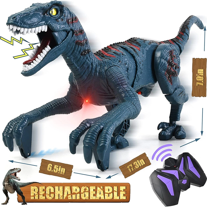 2.4G 8 Channel Jurassic Velociraptor Toys Imitates Walking and Sounds Dinosaurs Toys Remote Control Dinosaur