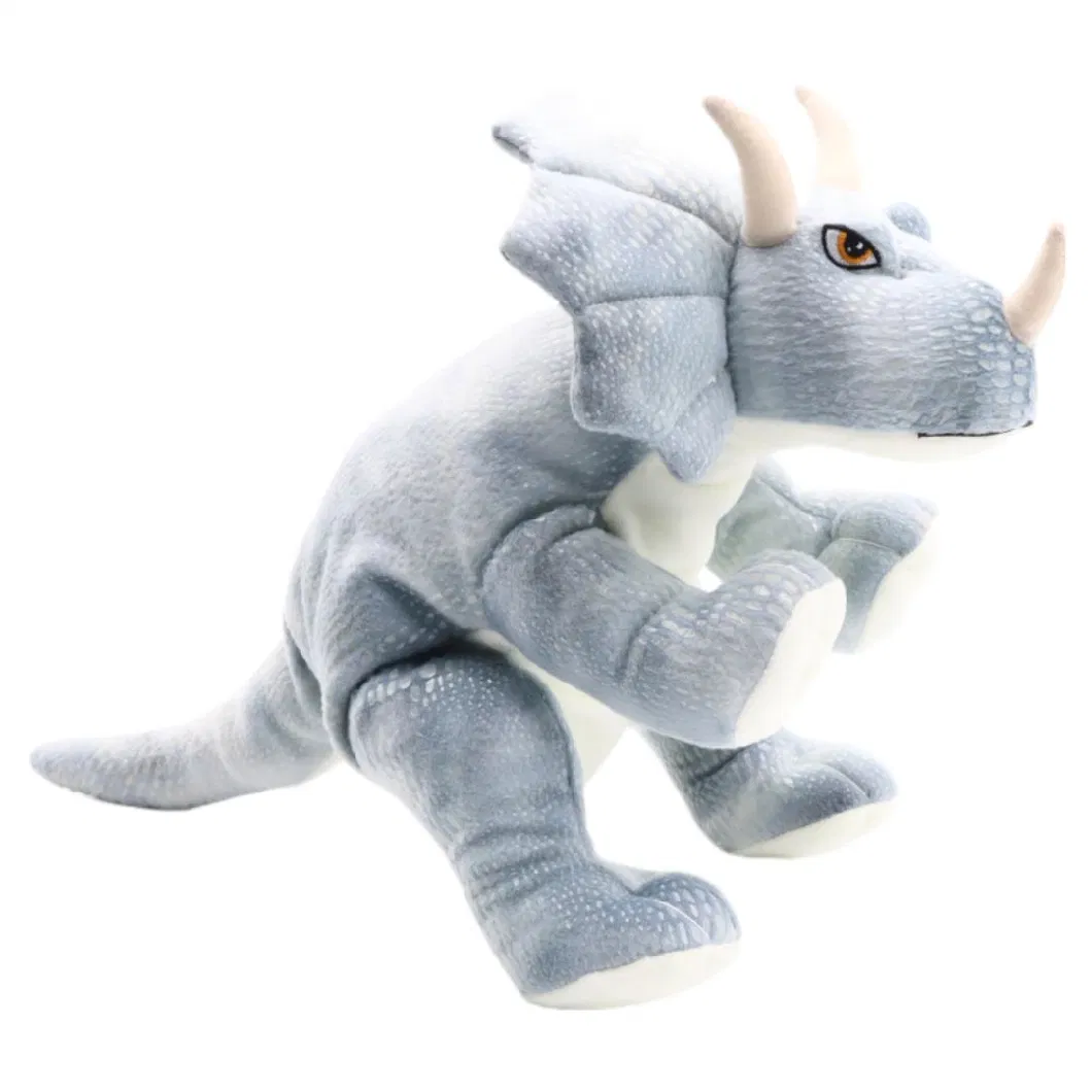 Wholesale Grey Plush Dinos Doll Toys Puppet Kids Soft Stuffed Animal Lifelike Dragon Cute Dinosaur Triceratops in Jurassic Period 25cm Hand Puppets