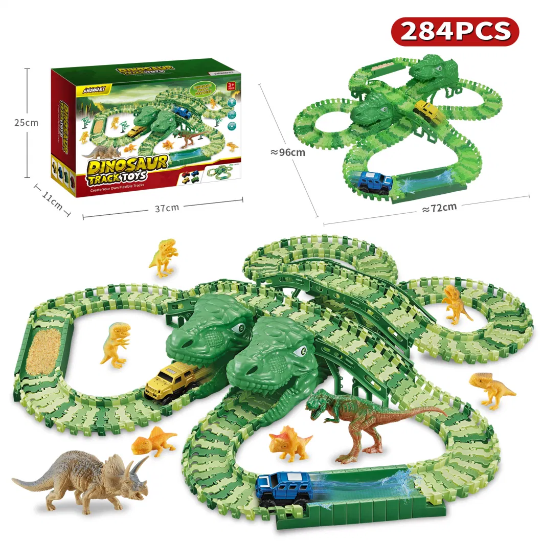 Dinosaur Track Toy Flexible Track Patchwork Toy Car Toy Dinosaur World Road Flexible Track Toy Car and Racing Car