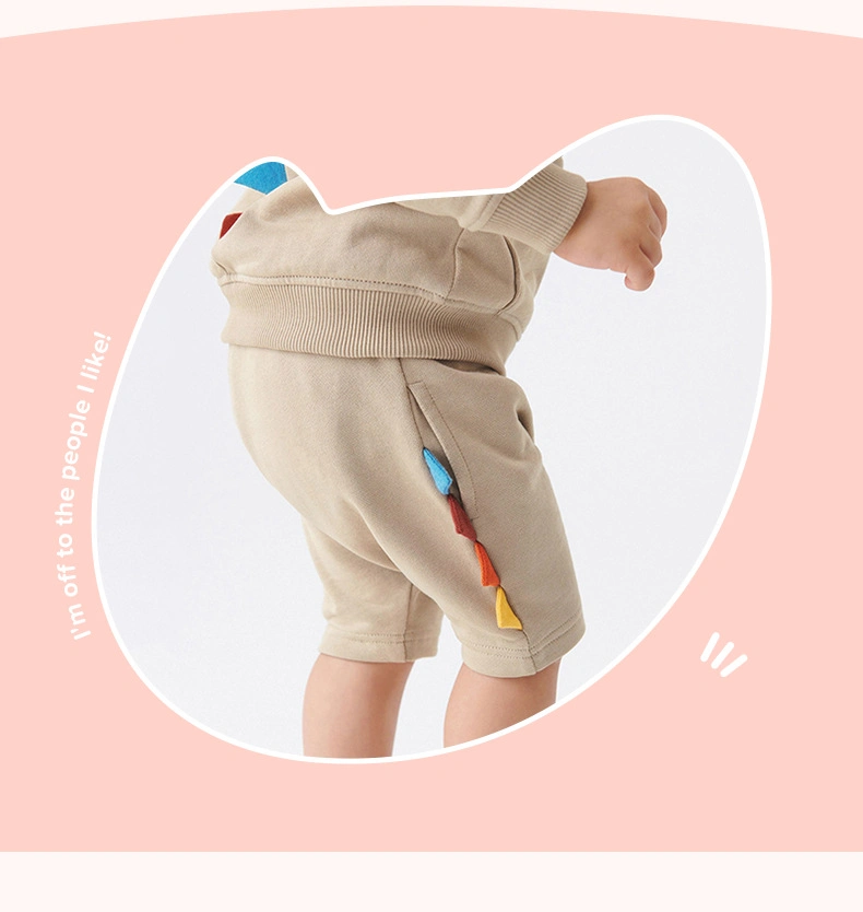 Autumn Pure Cotton 3D Dinosaur Boy&prime;s Clothes Long Sleeved Hooded Jackets + Shorts Suit