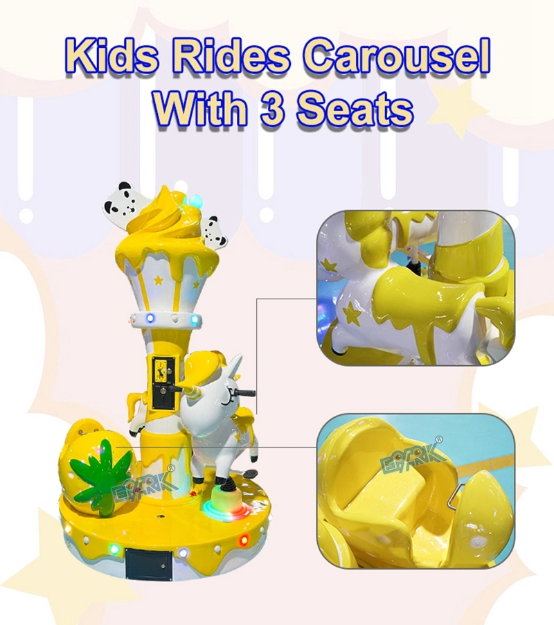 Coin Operated Ice Cream Carousel 3 People Mini Carousel Fun Carousel Kiddie Ride