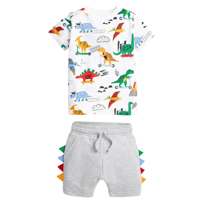 a Boy in Hot Weather Wears a Sweatshirt Suit with a Dinosaur Design T Shirt Kids Boy Clothes Sets Babies Full Set Clothes