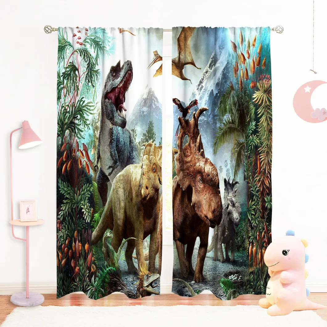 Curtains for Kids Bedroom - Dinosaur Window Drapes for Boys and Girls Living Room, 3D Jurassic Nature Cute Room Decor 2 Panel