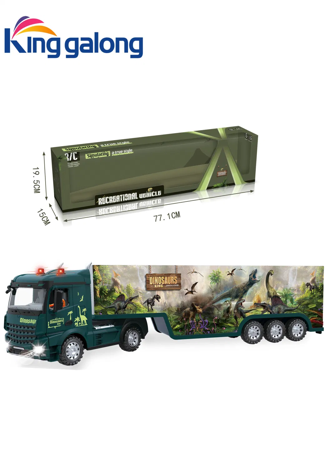 2.4G Remote Control Light Sound 1: 15 Dinosaur Container Truck for Kids Vehicle Car Toys