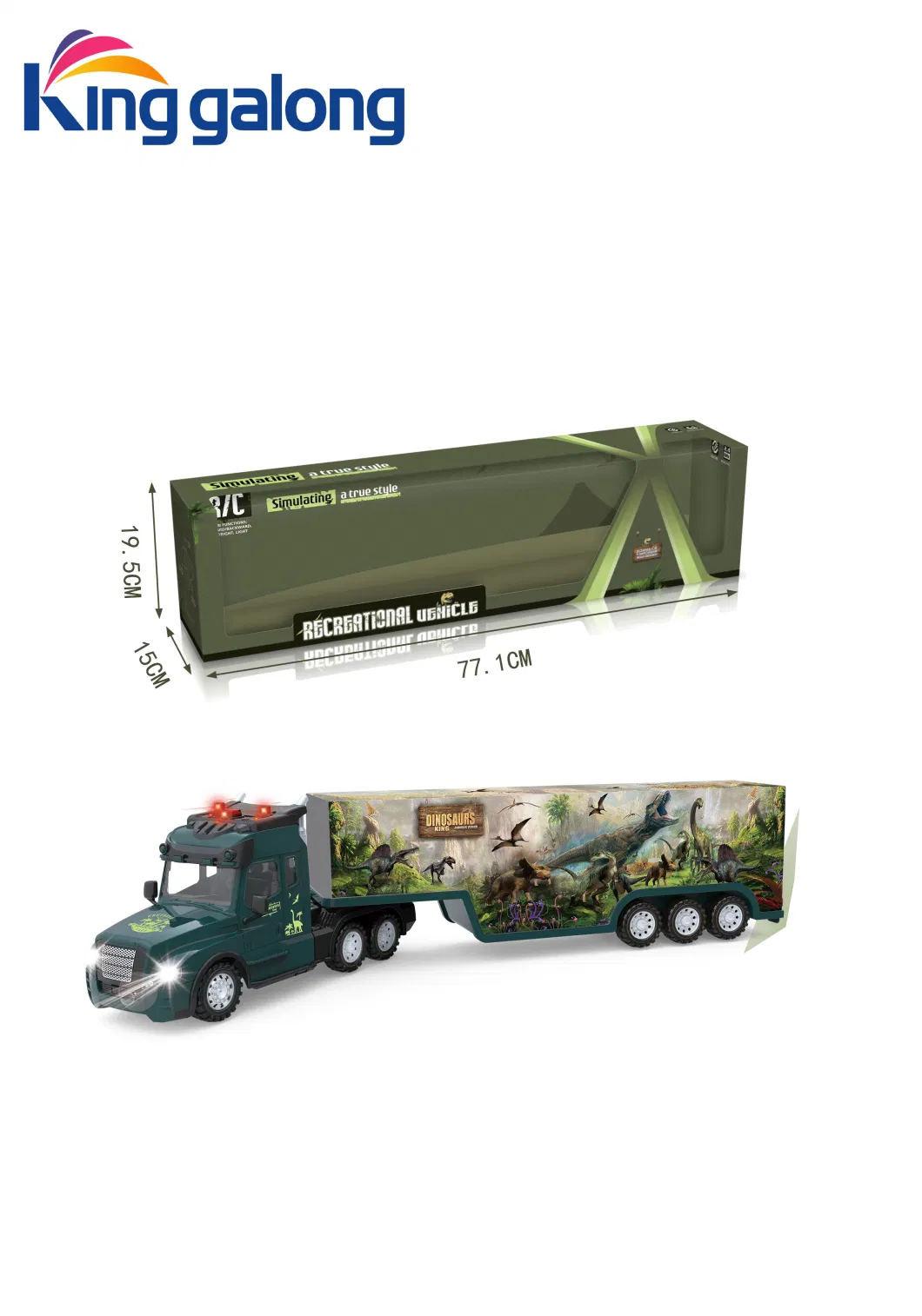 2.4G Remote Control Light Sound 1: 15 Dinosaur Container Truck for Kids Vehicle Car Toys