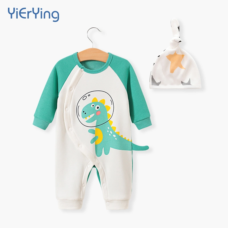 Cute Dinosaur Pattern Baby Clothing Soft Children Romper Clothes with Hats