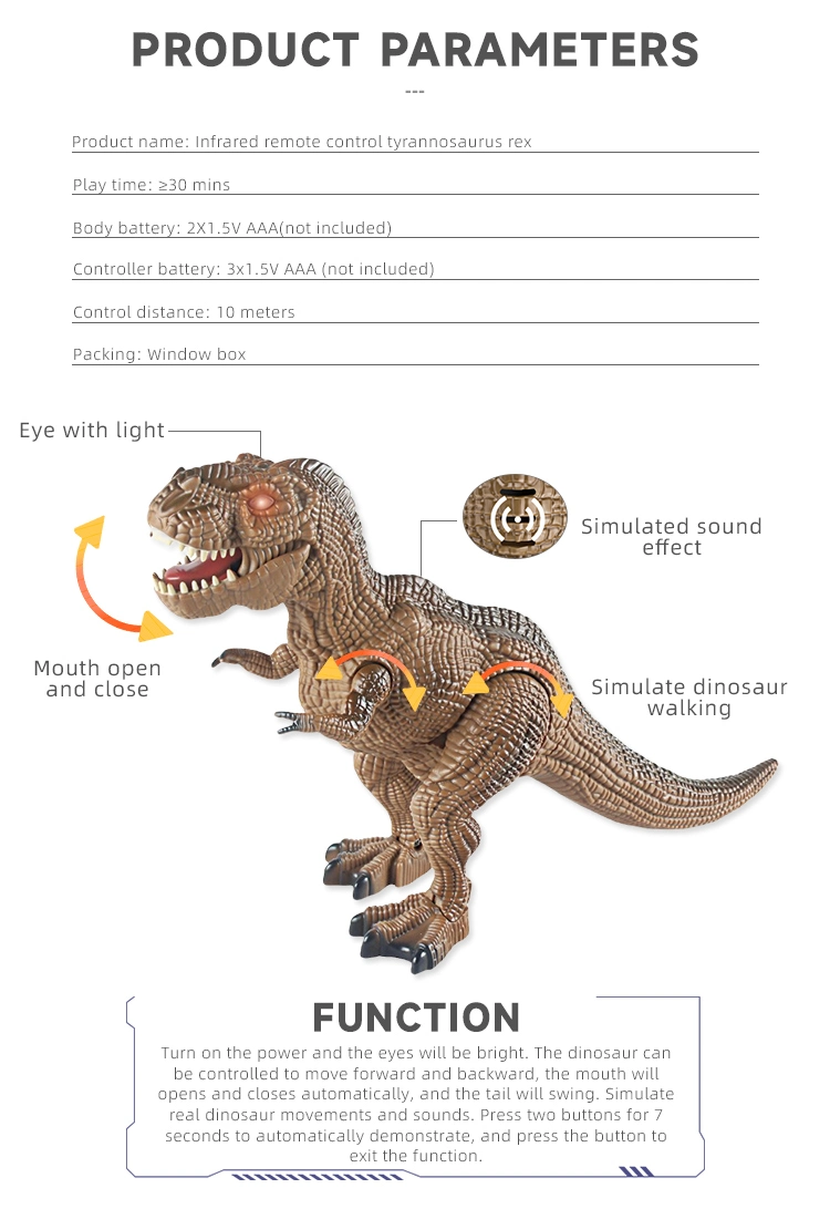 Infrared Remote Control Tyrannosaurus Rex Toy Simulated Plastic Action Ancient Animal Model RC Robot Dinosaur with Sound Light