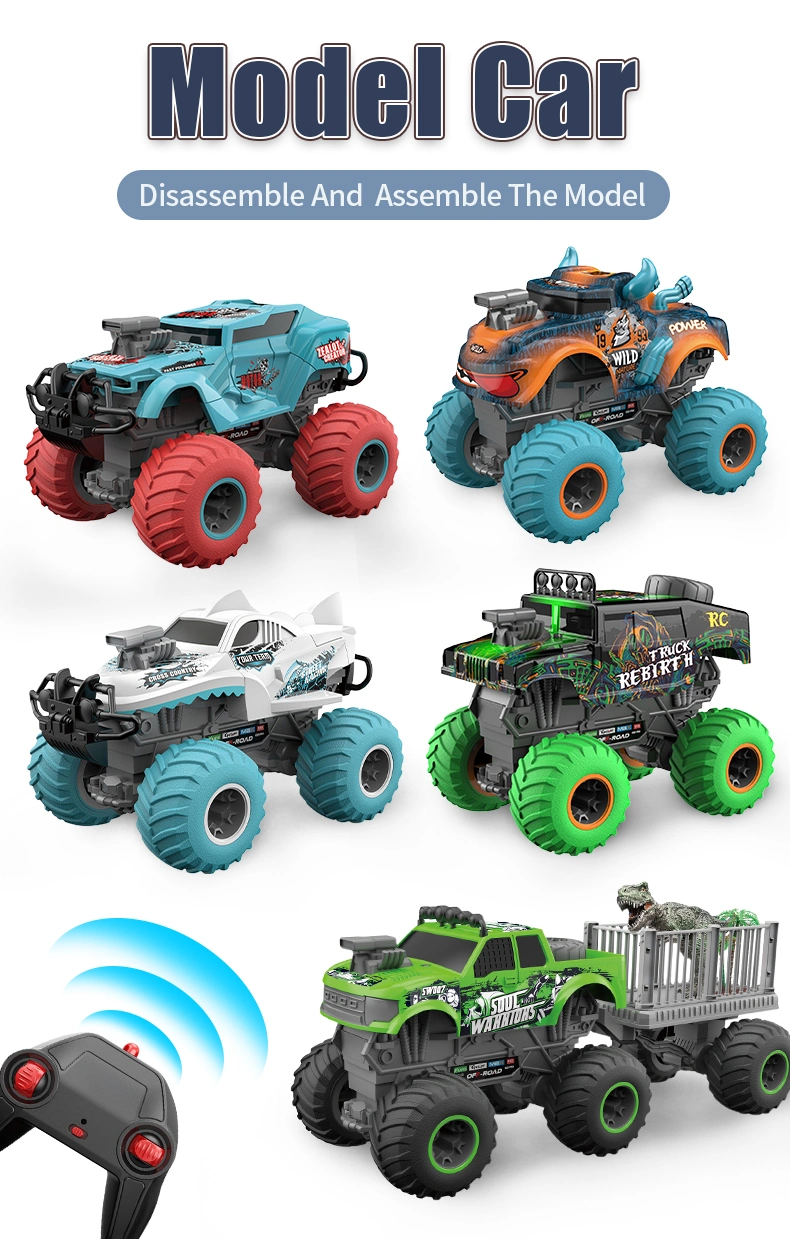 QS Toys Hot Sales Wholesale Assemble DIY Remote Control Car 1: 16 2.4GHz Big Wheel off-Road Car with Dinosaur Tree Scene Radio Control Toys