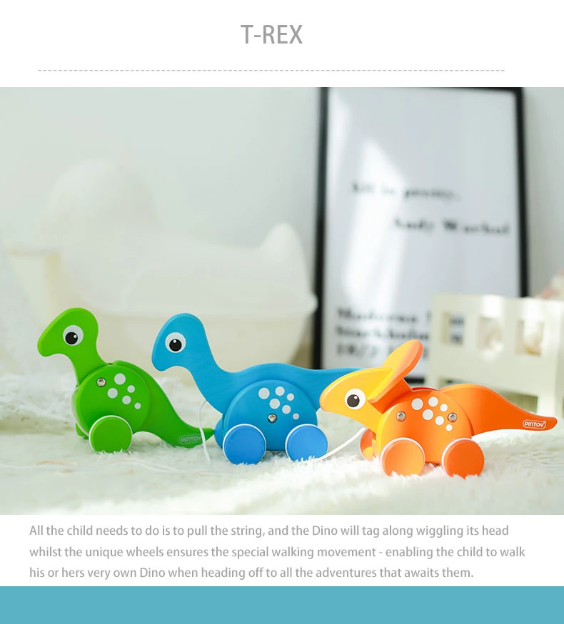 Pintoy Wooden Baby Pull Along Dinosaur T-Rex