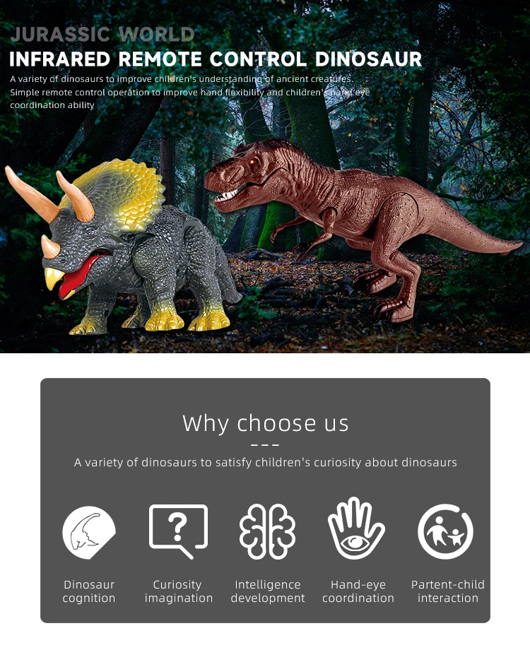 Children Rechargeable Infrared RC T-Rex Triceratops Plastic Jurassic Animal Model Dinosaur Robot Remote Control for Wholesale