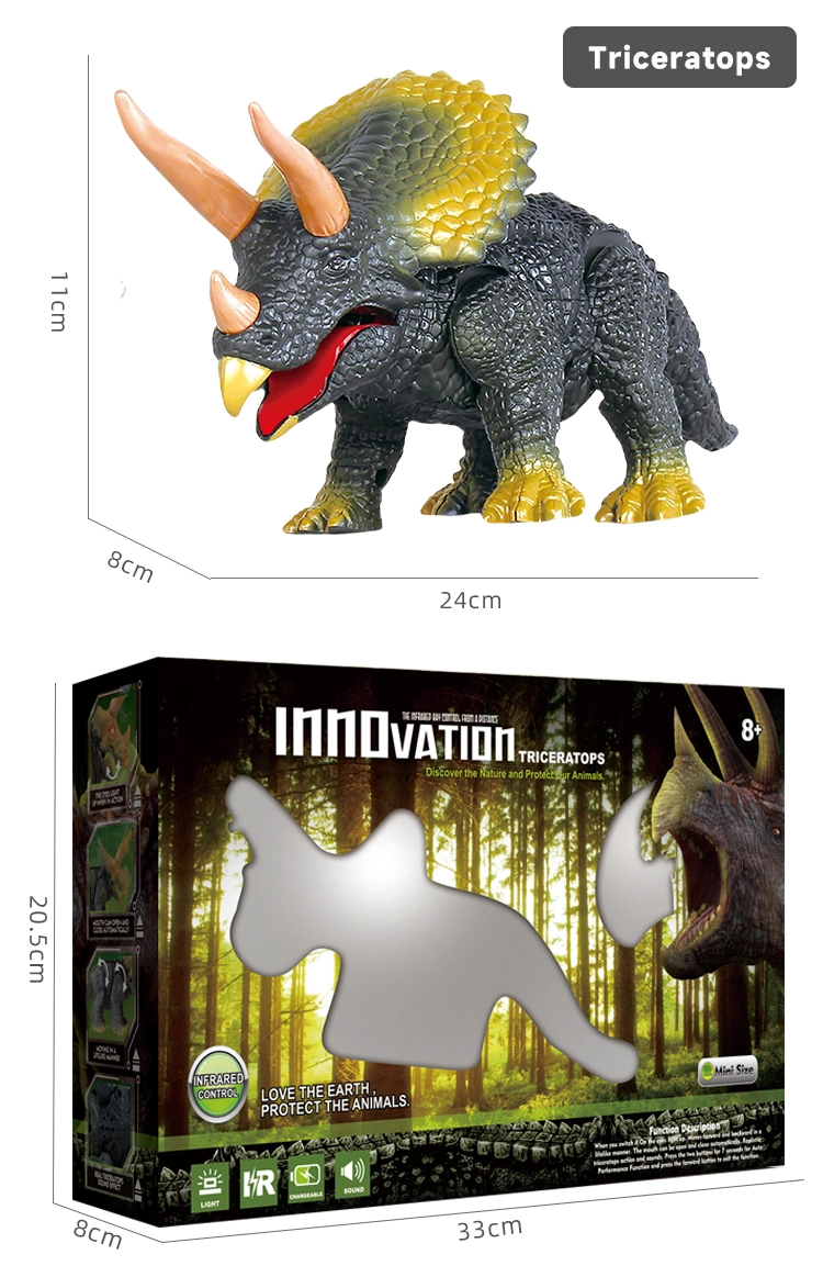 Children Rechargeable Infrared RC T-Rex Triceratops Plastic Jurassic Animal Model Dinosaur Robot Remote Control for Wholesale