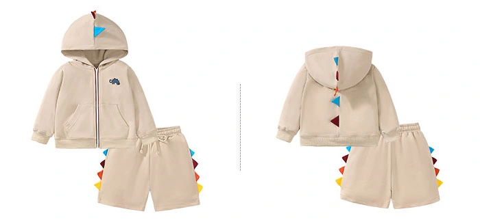 Autumn Pure Cotton 3D Dinosaur Boy&prime;s Clothes Long Sleeved Hooded Jackets + Shorts Suit