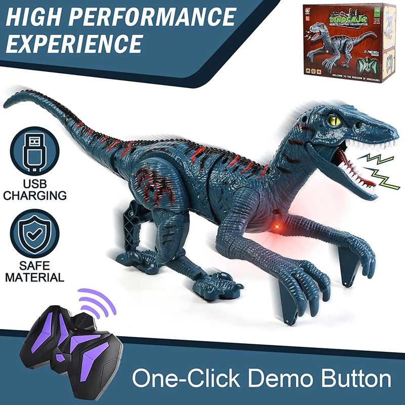 2.4G 8 Channel Jurassic Velociraptor Toys Imitates Walking and Sounds Dinosaurs Toys Remote Control Dinosaur