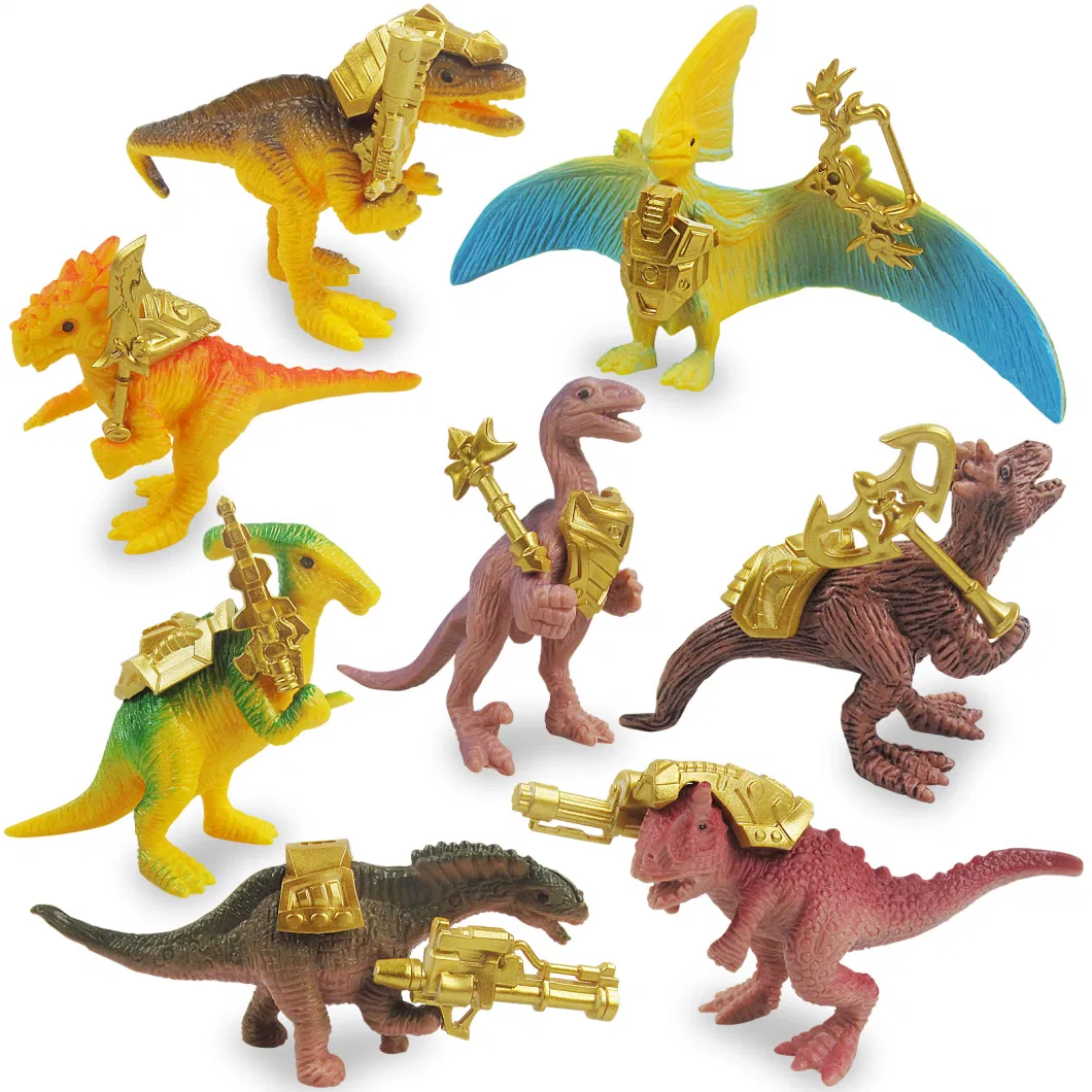 8 Large Plastic Dinosaur Combination Toy Gold Armor Weapon PVC Dinosaur Model Bags